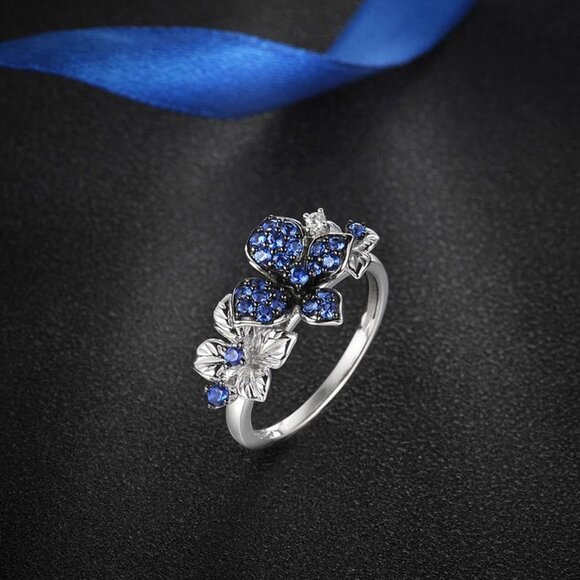 💍Beautiful Royal Blue Flower Pure Zircon Silver Rings for Women, INDN8274 - Picture 2 of 6